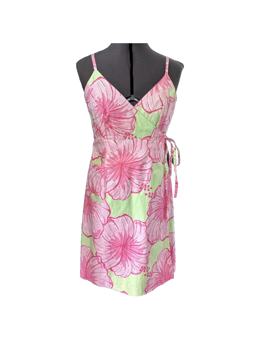 VTG Lilly Pulitzer Dress White Label Sz 4 Green Pink Tropical Strappy Y2K Pocket
